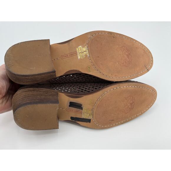 Vince Camuto Paleta Ankle Boot Sz 9M Perforated Brown Leather Low Heel Bootie - Picture 9 of 10